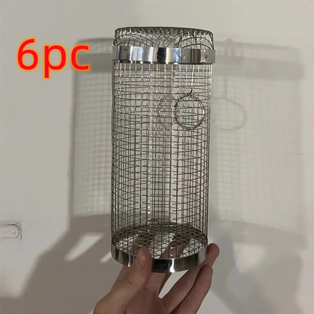 Rolling Grilling Basket Metal BBQ Barbecue Basket Silver 6PCS