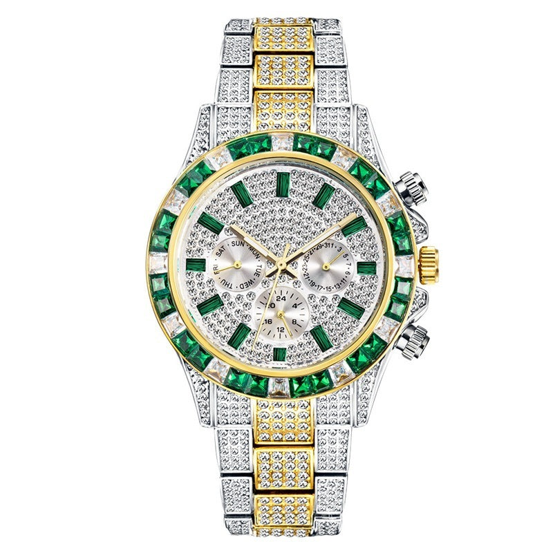 Women's Watch Disc Quartz Movement Simple Casual Business Steel Band Golden green2