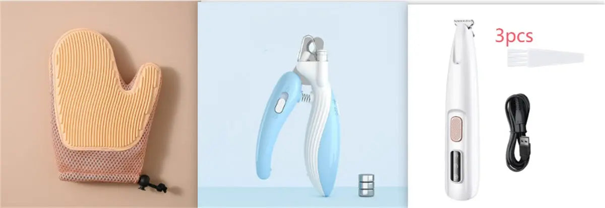Pets Dog Paw Trimmer With LED Light Fully Waterproof Pet Hair Trimmer White set2