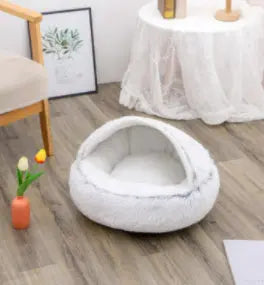2 In 1 Dog And Cat Bed Pet Winter Bed Round Plush Warm Bed Grey100cm