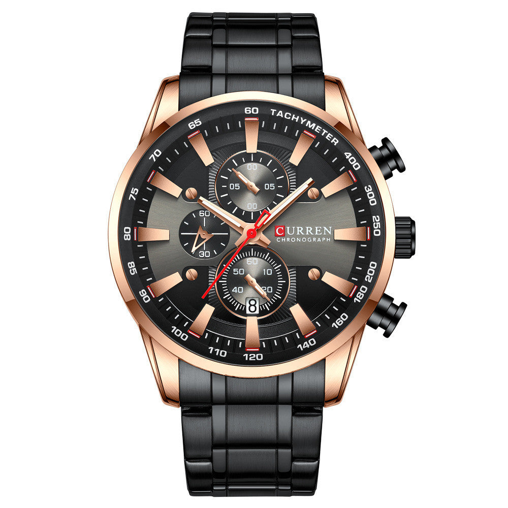 Mens Watch Waterproof Quartz Watch Six-Hand Rose black