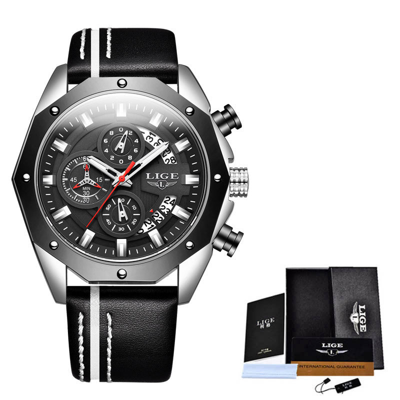 Sports watch multifunctional waterproof watch Belt Silvery black