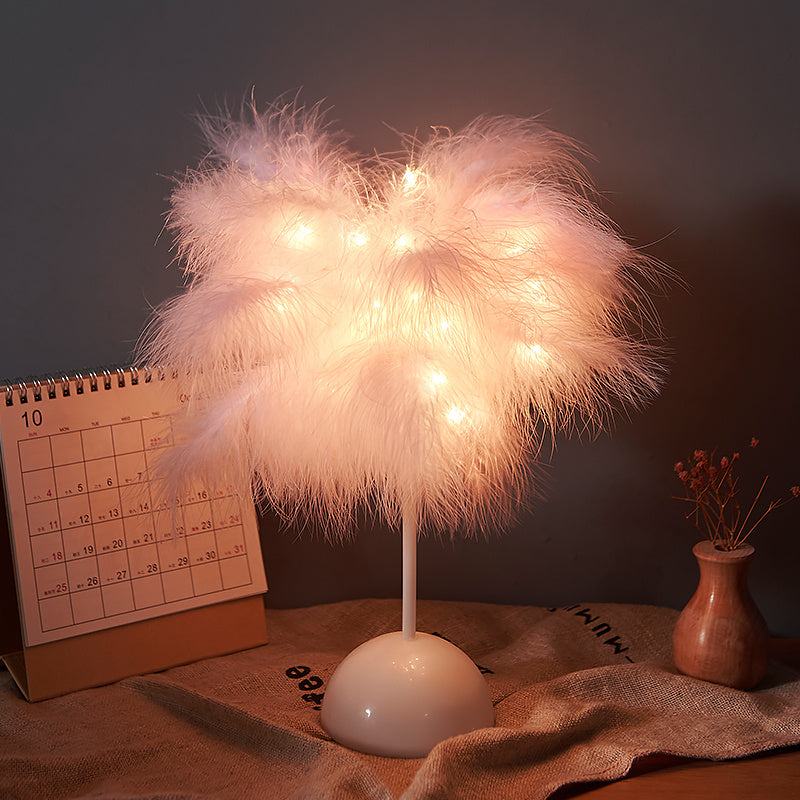 Feather Lamp Nordic Desk Lamp Bedroom Bedside Feather Table Lamp Pink Battery