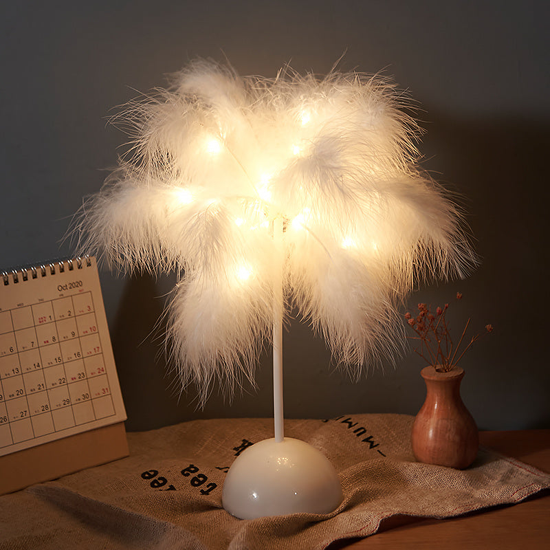 Feather Lamp Nordic Desk Lamp Bedroom Bedside Feather Table Lamp White Battery