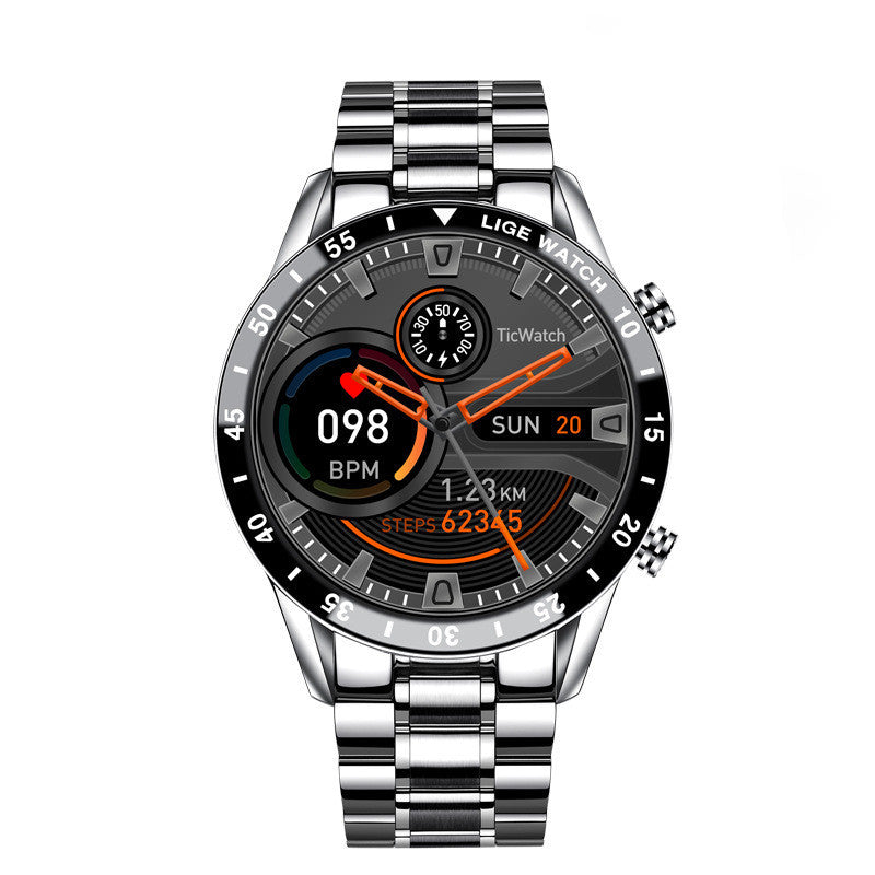 Multifunctional Smart Watch Bluetooth Call Pedometer Blood Pressure And Heart Rate Detection Waterproof Watch Steel belt silver