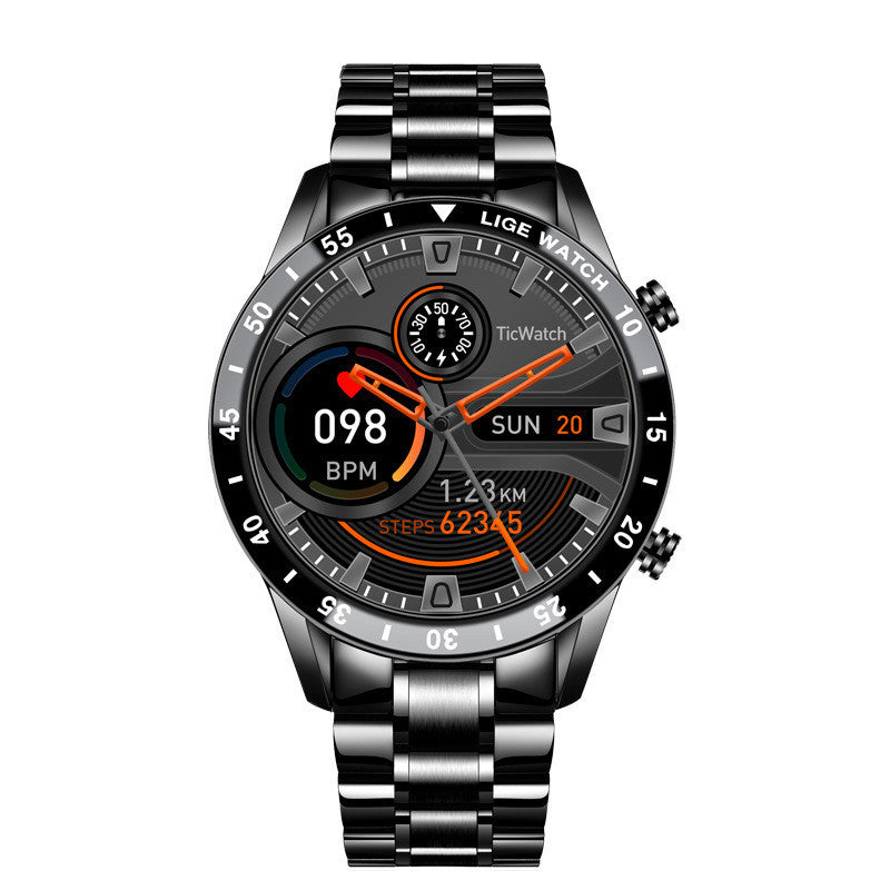 Multifunctional Smart Watch Bluetooth Call Pedometer Blood Pressure And Heart Rate Detection Waterproof Watch Steel belt black