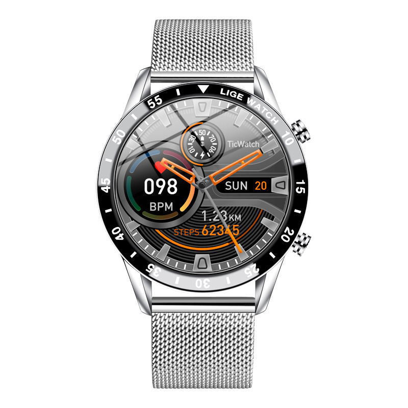 Multifunctional Smart Watch Bluetooth Call Pedometer Blood Pressure And Heart Rate Detection Waterproof Watch Mesh belt silver