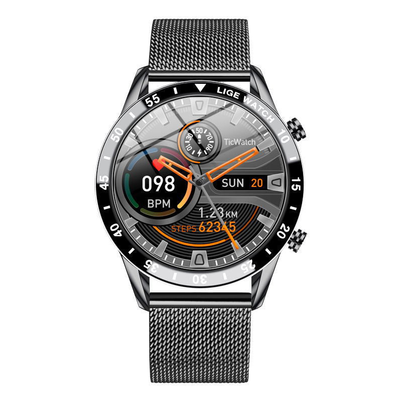 Multifunctional Smart Watch Bluetooth Call Pedometer Blood Pressure And Heart Rate Detection Waterproof Watch Mesh belt black