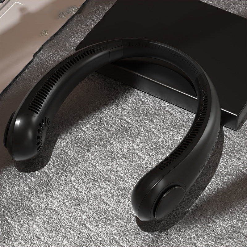 Leafless Hanging Neck Fan Usb Charging Lazy Silent Fan Black