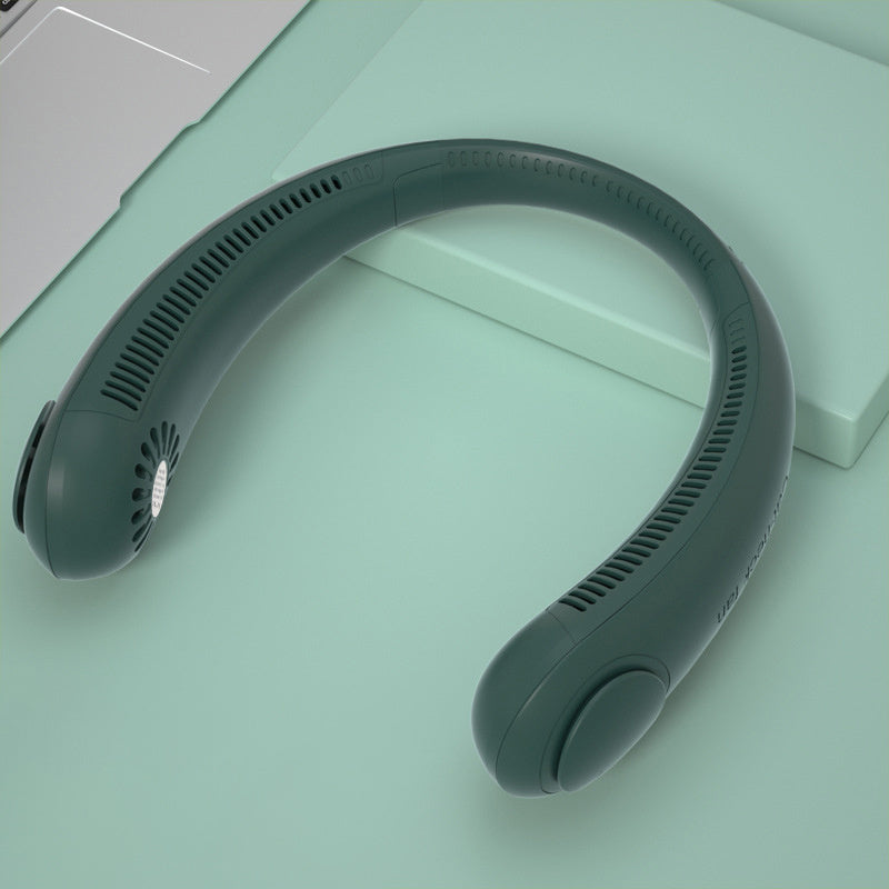 Leafless Hanging Neck Fan Usb Charging Lazy Silent Fan Green
