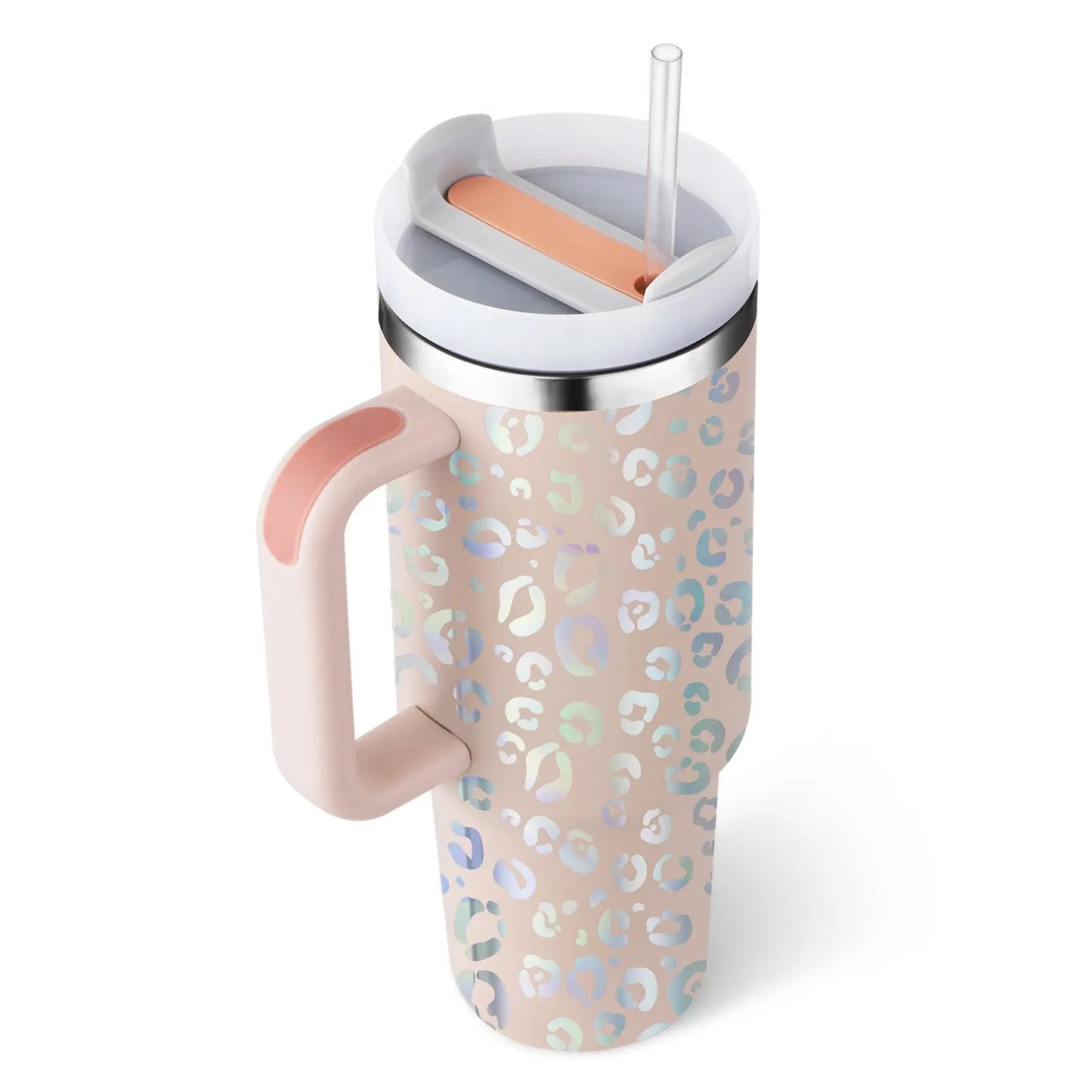 40 Oz Tumbler With Handle Straw Insulated Style1 Rose quartz 1200ML 1PC