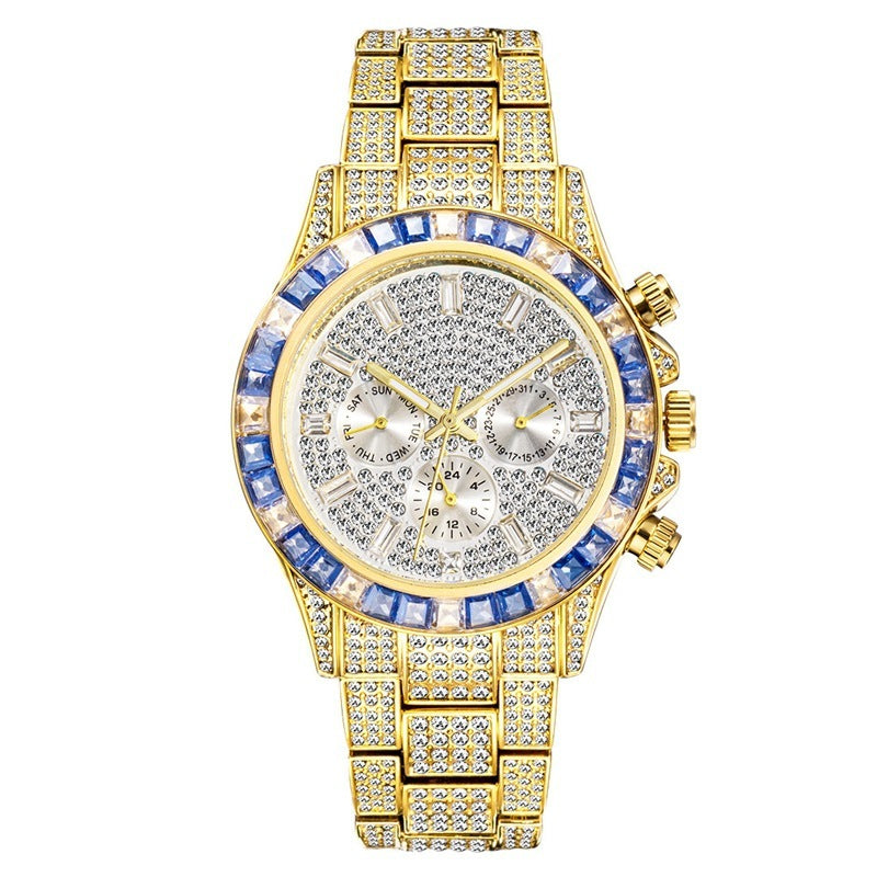 Women's Watch Disc Quartz Movement Simple Casual Business Steel Band Golden blue