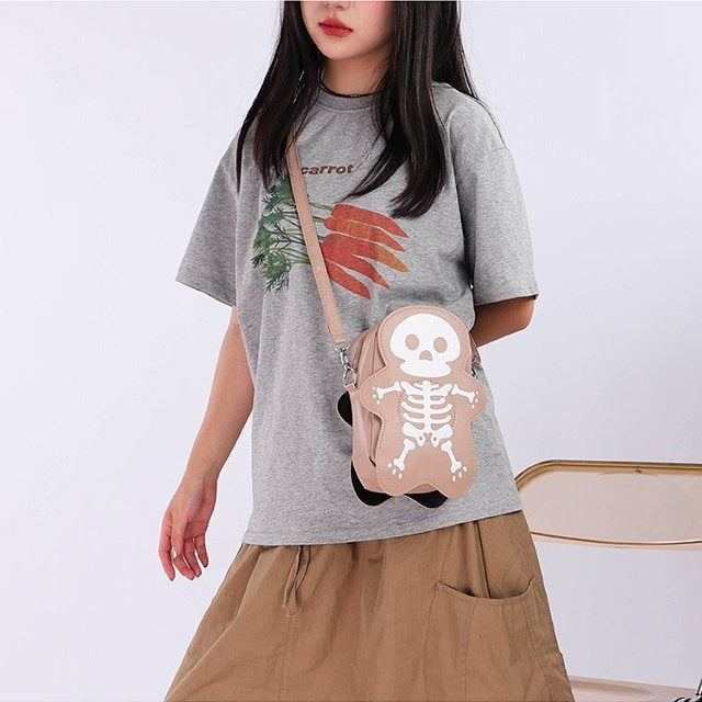 Halloween Skull Shoulder Bag Y2K Fashion Funny Cute Messenger Crossbody Bags Women Small Phone Bag Khaki