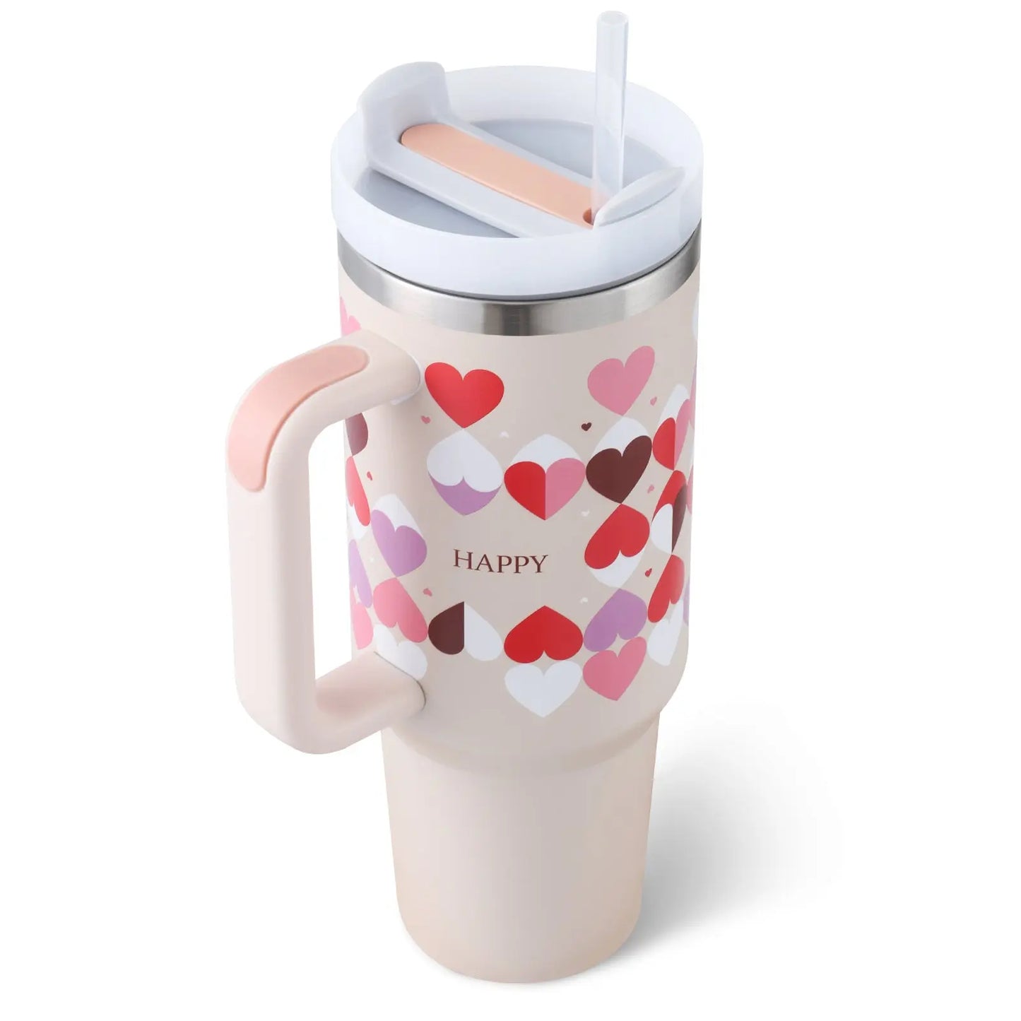 40 Oz Tumbler With Handle Straw Insulated Pink love A 1200ML