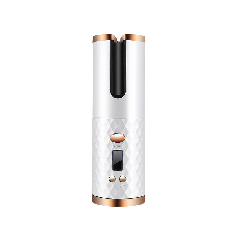Rechargeable Automatic Hair Curler Women Portable Hair Curling Iron LCD Display White USB