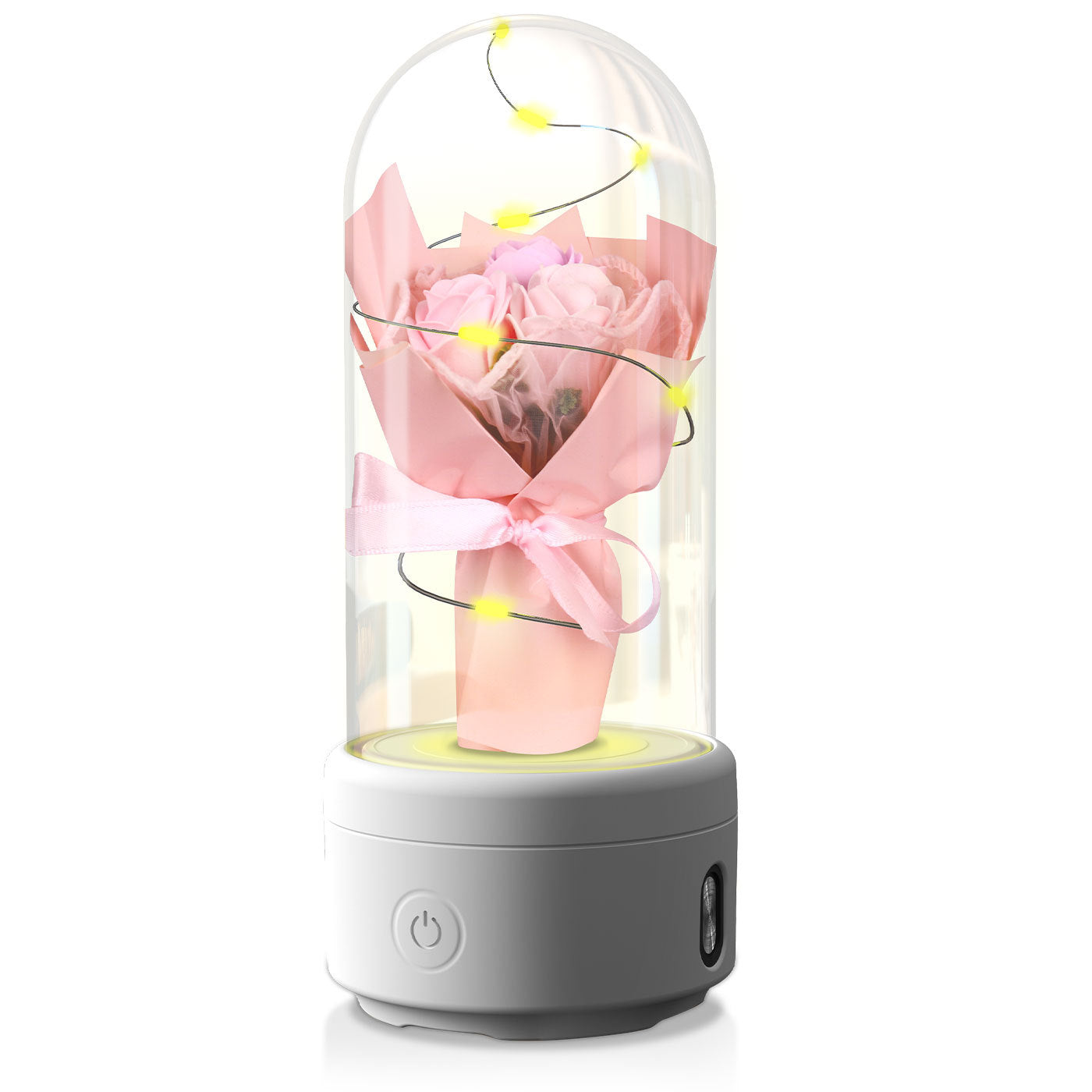 Creative 2 In 1 Bouquet LED Light And Bluetooth-compatible Speaker Gift Rose Pink White Base