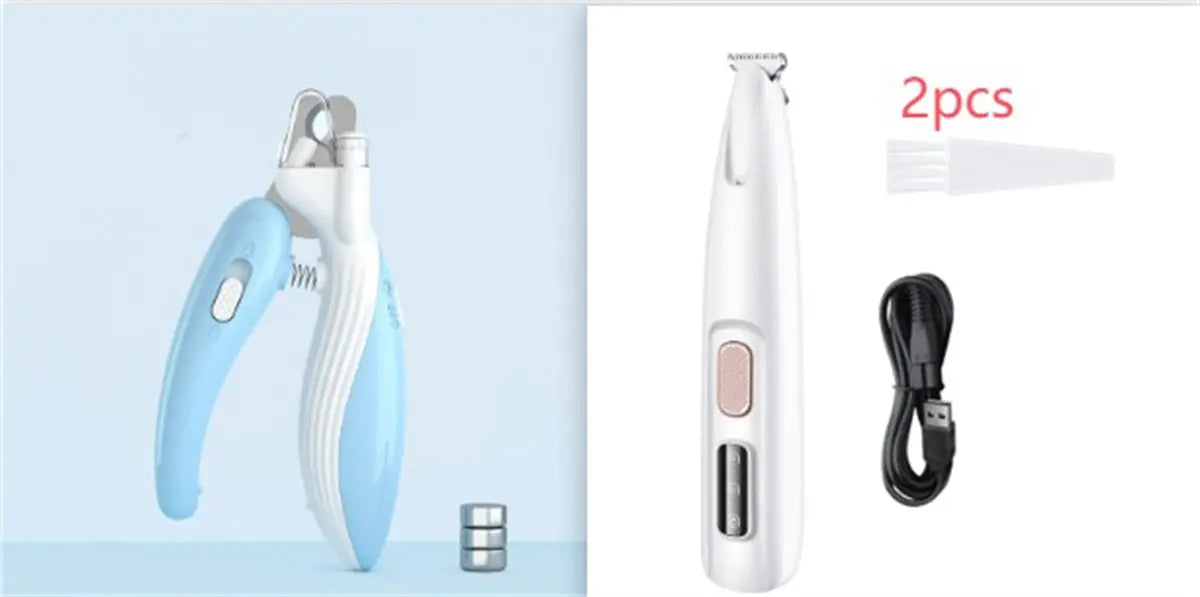 Pets Dog Paw Trimmer With LED Light Fully Waterproof Pet Hair Trimmer White set1