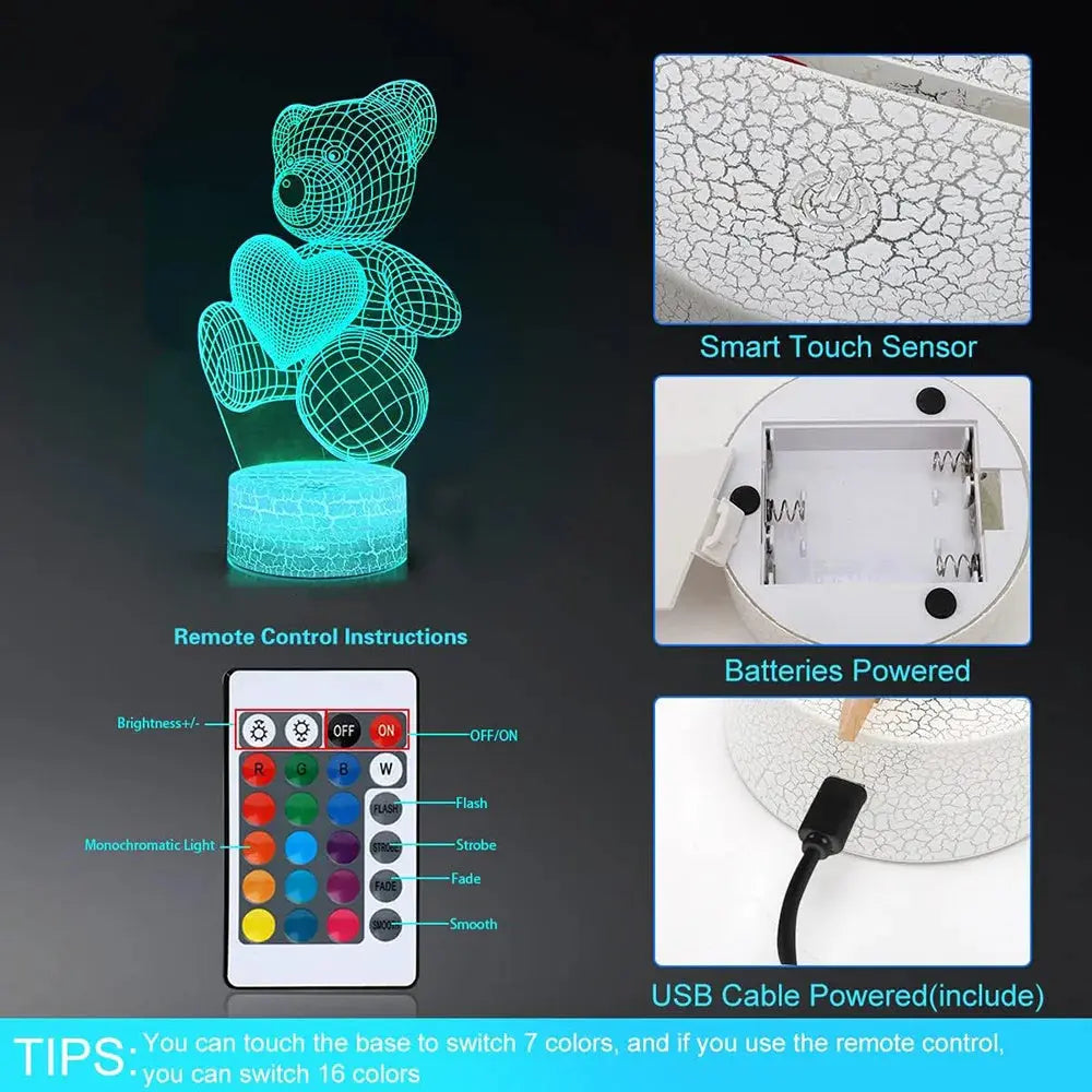 3D Lamp Acrylic USB LED Night Lights Neon Sign Lamp Black1 Colorful touch