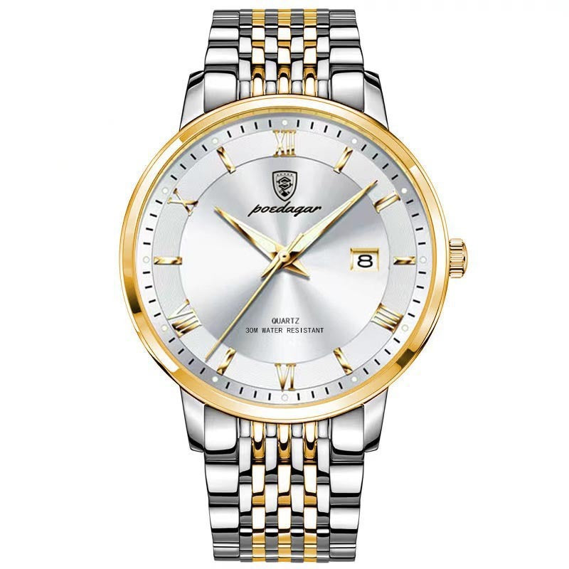 Men's Watch Waterproof Luminous Calendar Quartz Watch 869 Gold White Noodles