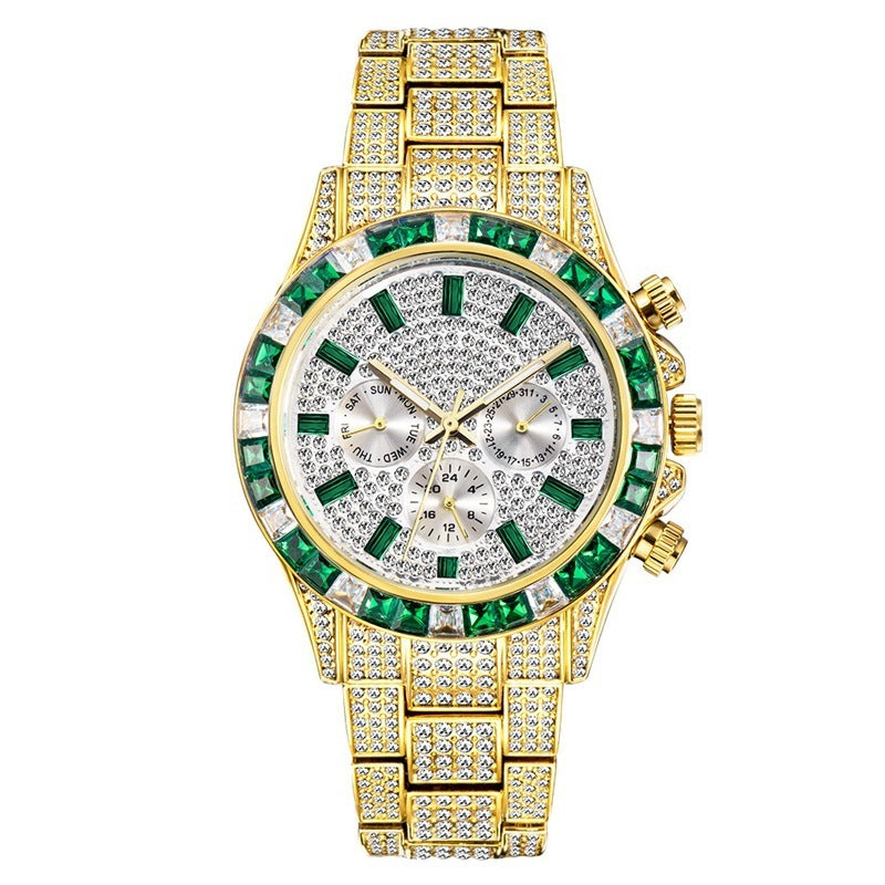 Women's Watch Disc Quartz Movement Simple Casual Business Steel Band Golden green