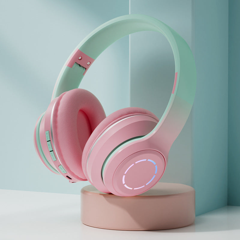 Gradient Bluetooth Headset Foldable Wireless Pink