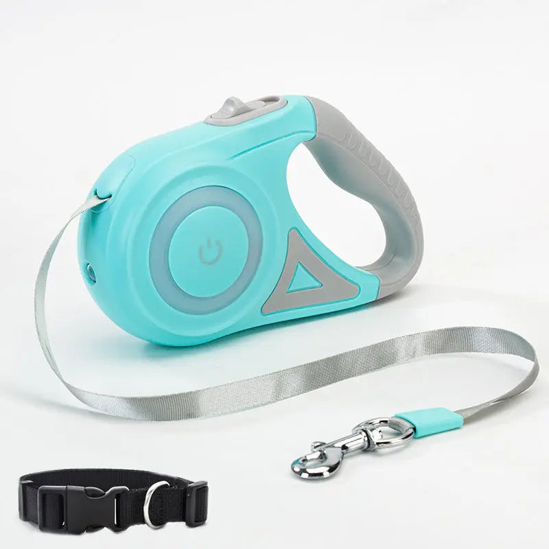 Dog Leash Retractable Leash And Dog Collar Spotlight Automatic Pet Dog Cat Green 5M Tow rope and small collar