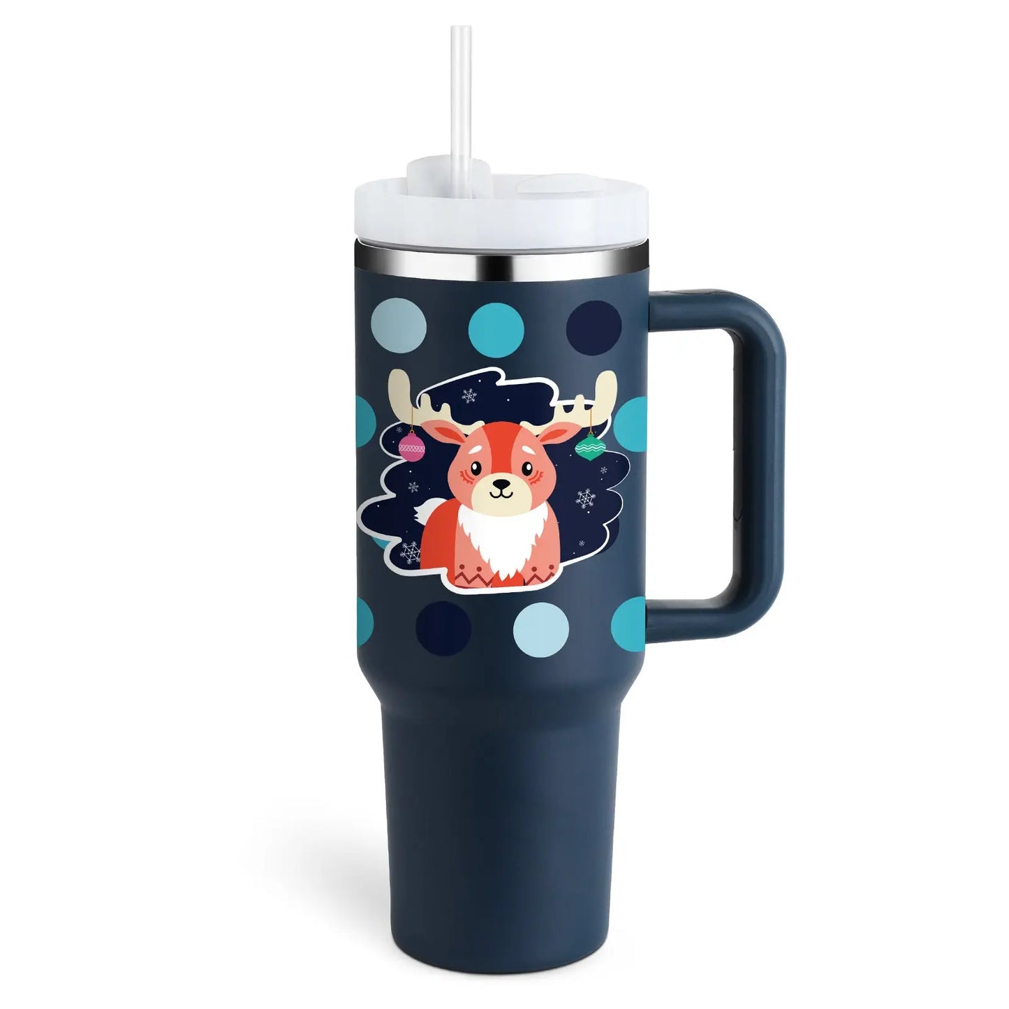 40 Oz Tumbler With Handle Straw Insulated Christmas Blue 1200ML 1PC