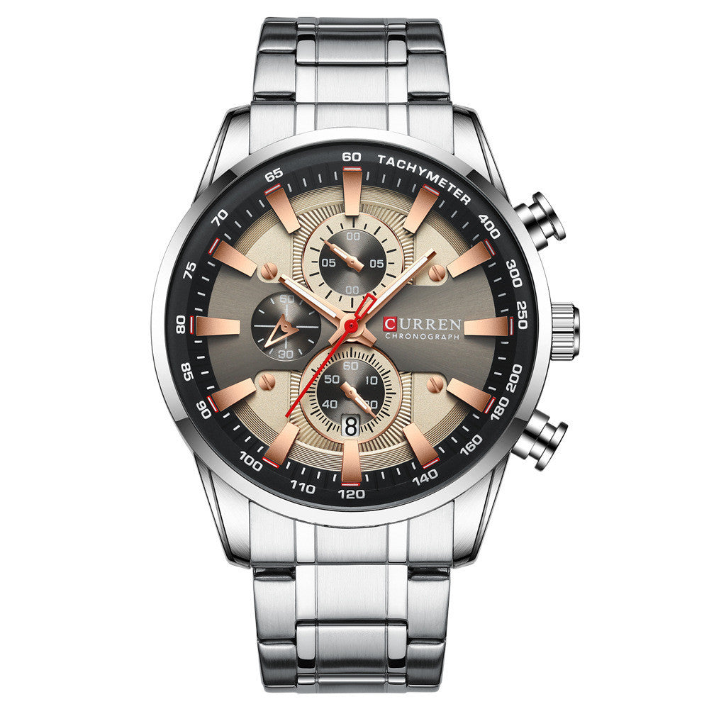 Mens Watch Waterproof Quartz Watch Six-Hand White grey