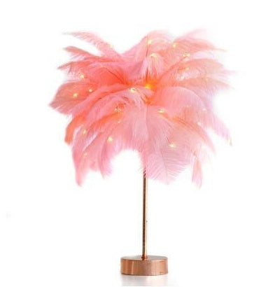 Feather Lamp Nordic Desk Lamp Bedroom Bedside Feather Table Lamp Pink Flash battery
