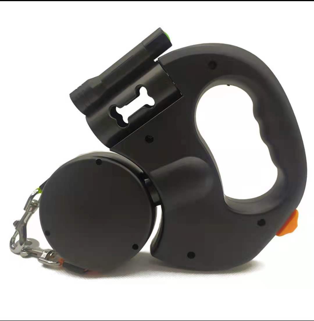 Retractable Dual Leash For Dogs Dog Walking Leash With Lights Black 3 M