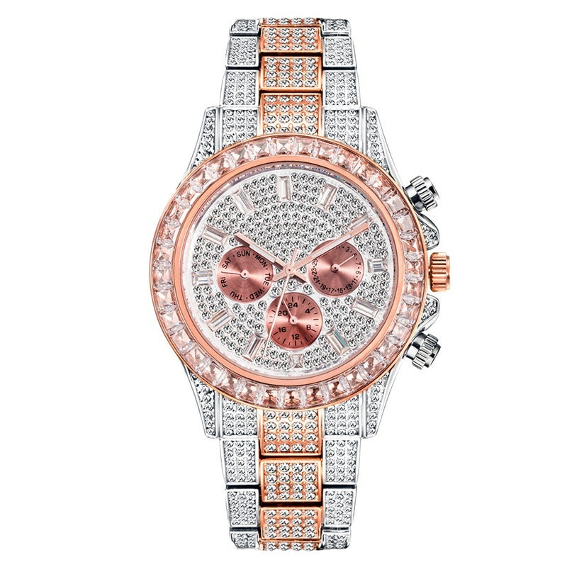 Women's Watch Disc Quartz Movement Simple Casual Business Steel Band Between rose white