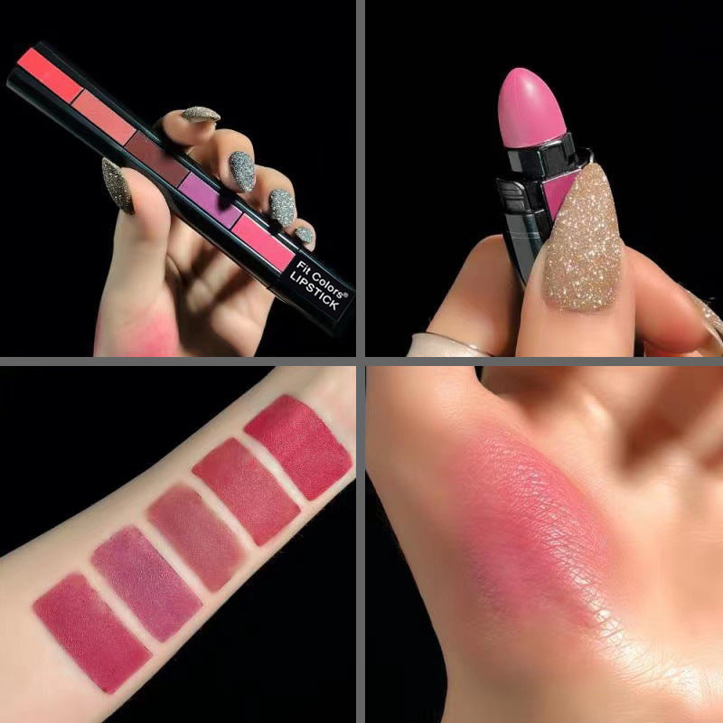 Matte 5-color Lipstick Set Velvet LipLong Lasting Waterproof Sexy Red Lipstick