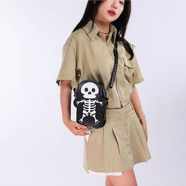 Halloween Skull Shoulder Bag Y2K Fashion Funny Cute Messenger Crossbody Bags Women Small Phone Bag Black