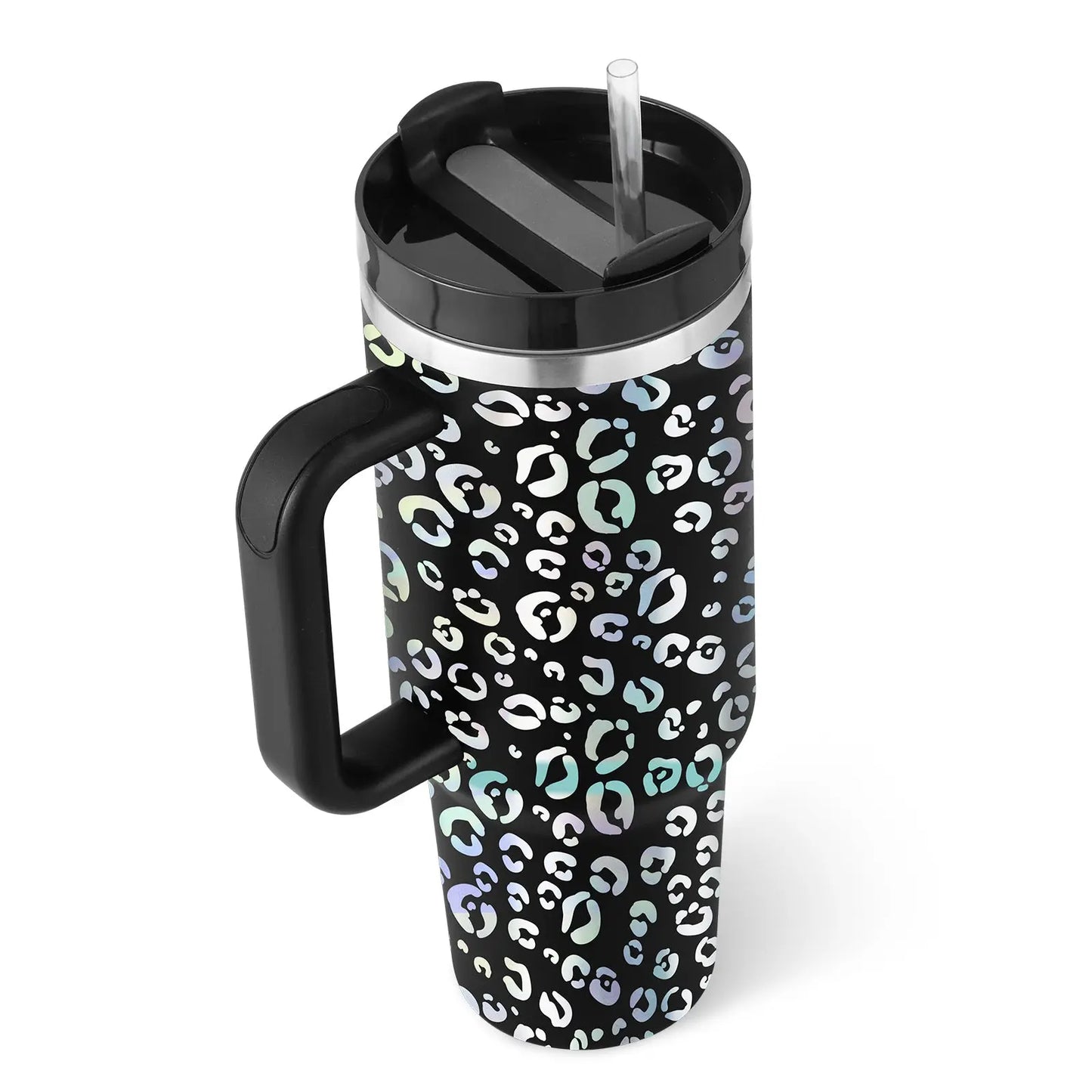 40 Oz Tumbler With Handle Straw Insulated Style1 black 1200ML 1PC