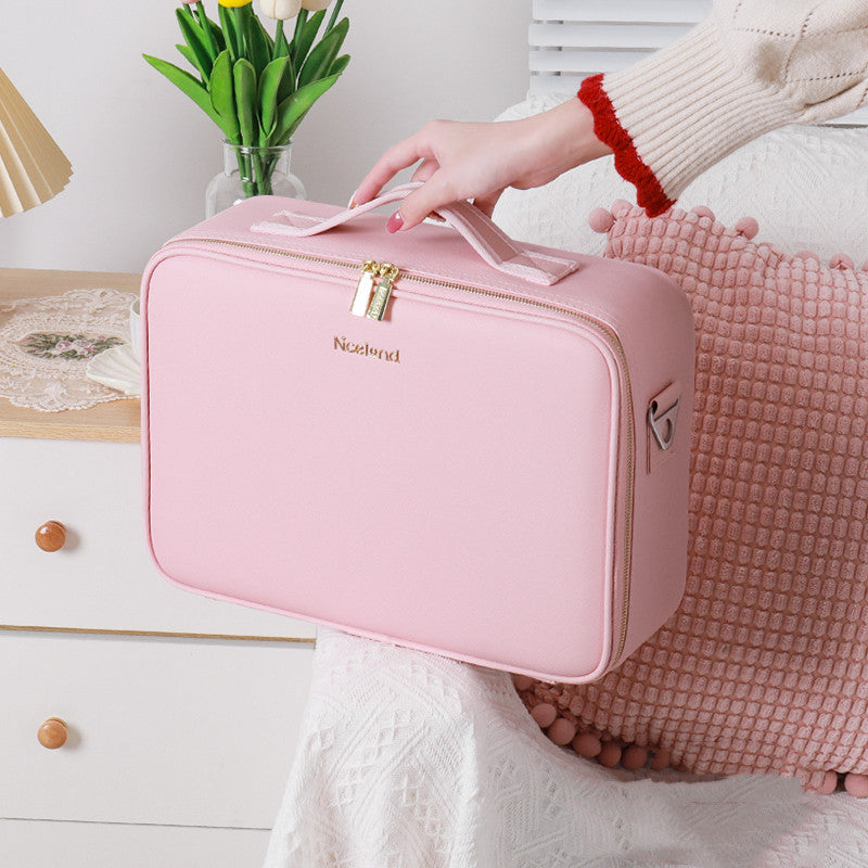Smart LED Cosmetic Case With Mirror Cosmetic Bag Travel Makeup Bags Pink 16inches USB