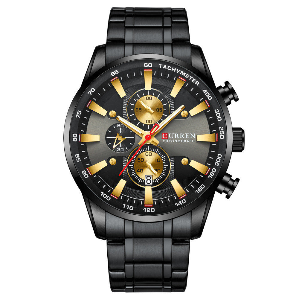 Mens Watch Waterproof Quartz Watch Six-Hand Black black