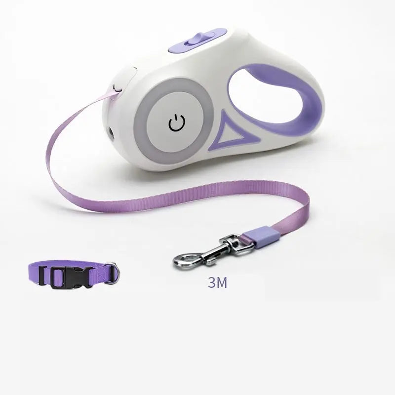 Dog Leash Retractable Leash And Dog Collar Spotlight Automatic Pet Dog Cat Purple 3M Tow rope and small collar