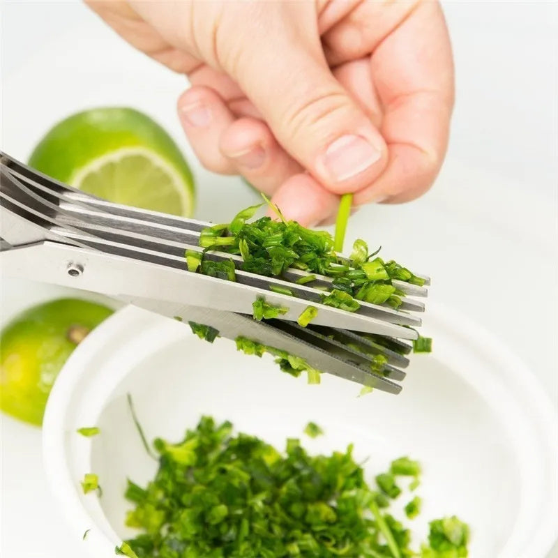 Multifunctional Multi-layer Green Onion Scissors Stainless Steel Onion Cutting Knife Kitchen Gadgets