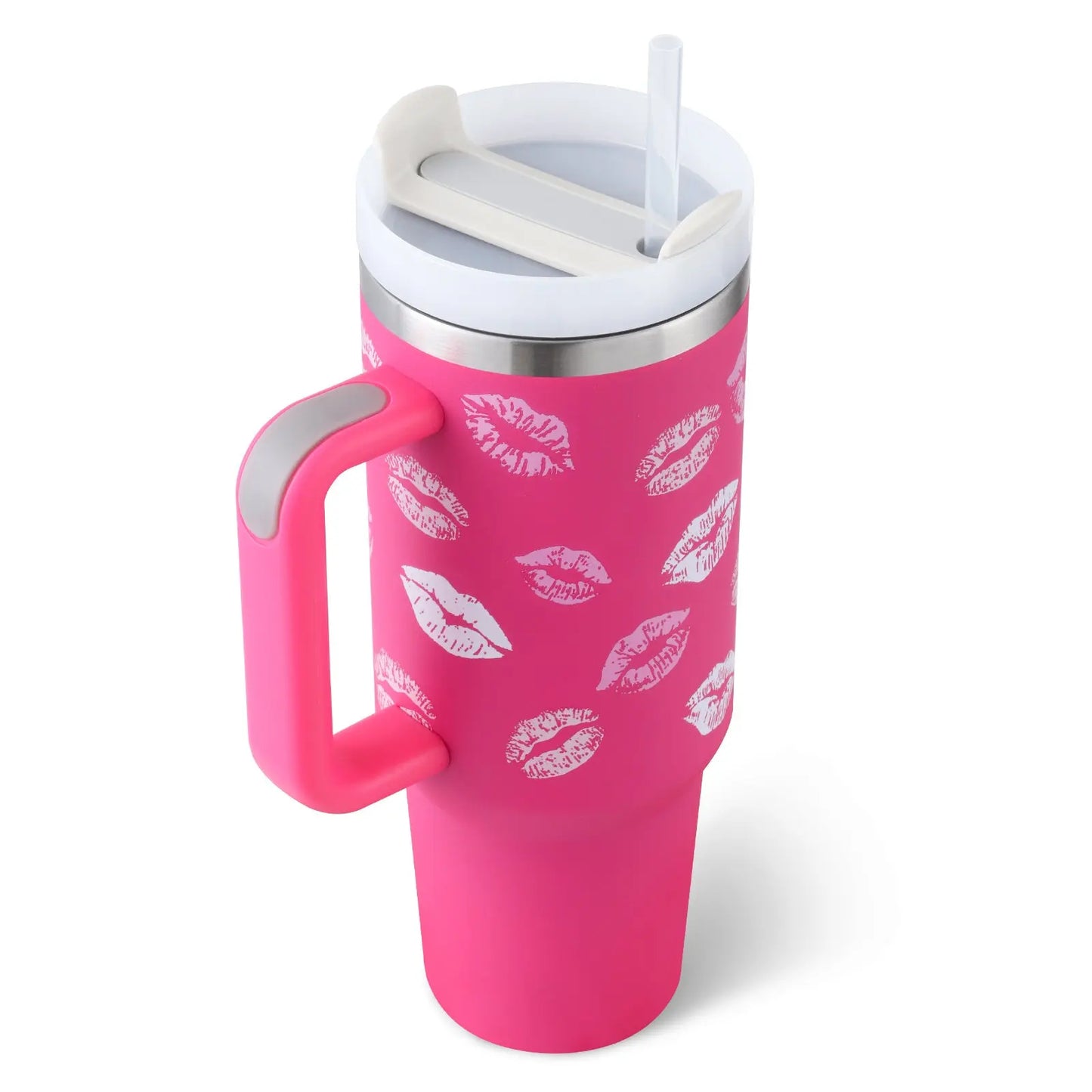 40 Oz Tumbler With Handle Straw Insulated Rose Red 1200ML 1PC