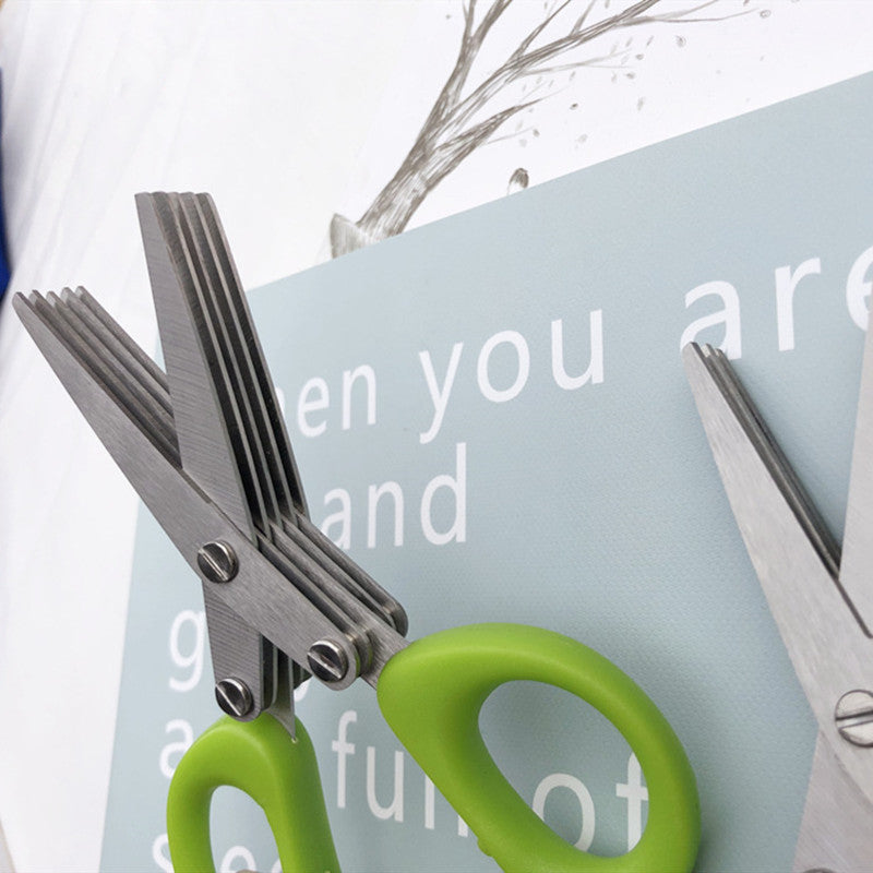 Multifunctional Multi-layer Green Onion Scissors Stainless Steel Onion Cutting Knife Kitchen Gadgets