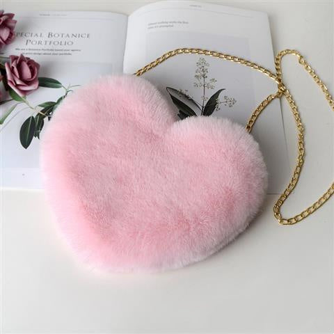 Love Bags For Women Plush Chain Shoulder Bags Party Bag Light pink