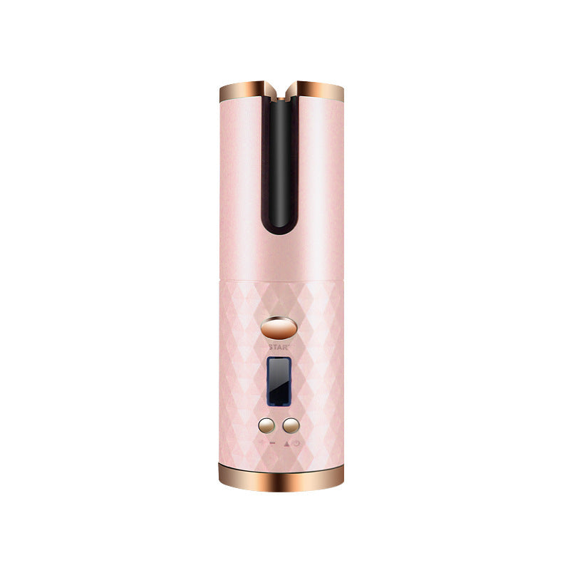 Rechargeable Automatic Hair Curler Women Portable Hair Curling Iron LCD Display Pink USB