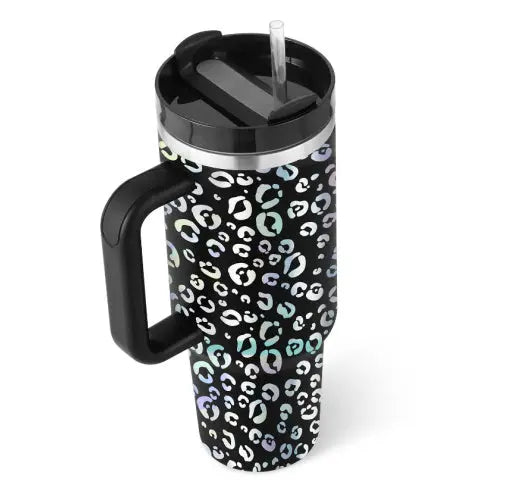 40 Oz Tumbler With Handle Straw Insulated Black2 1200ML