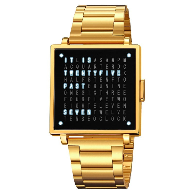 Fashion Military Wristwatch For Men Women Waterproof Clock LED Light Outdoor Digital Sport Electronic Watches Golden Steel Strip