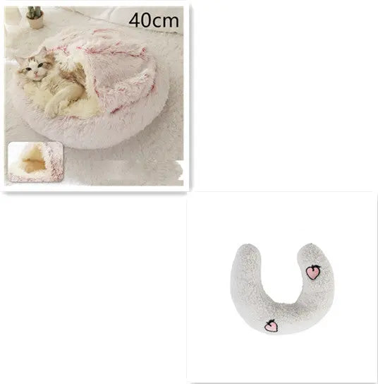 2 In 1 Dog And Cat Bed Pet Winter Bed Round Plush Warm Bed Hair Pink 40cm SetB