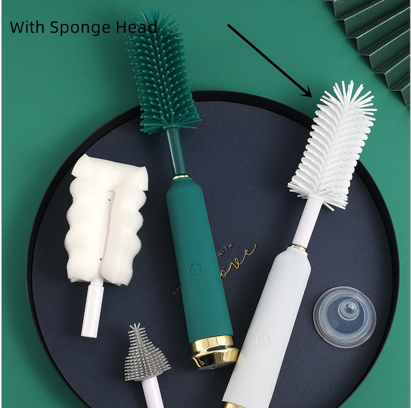Electric Baby Bottle Brush Cleaning Tool Combination Suit Straw Silicone Pacifier White With Sponge Head