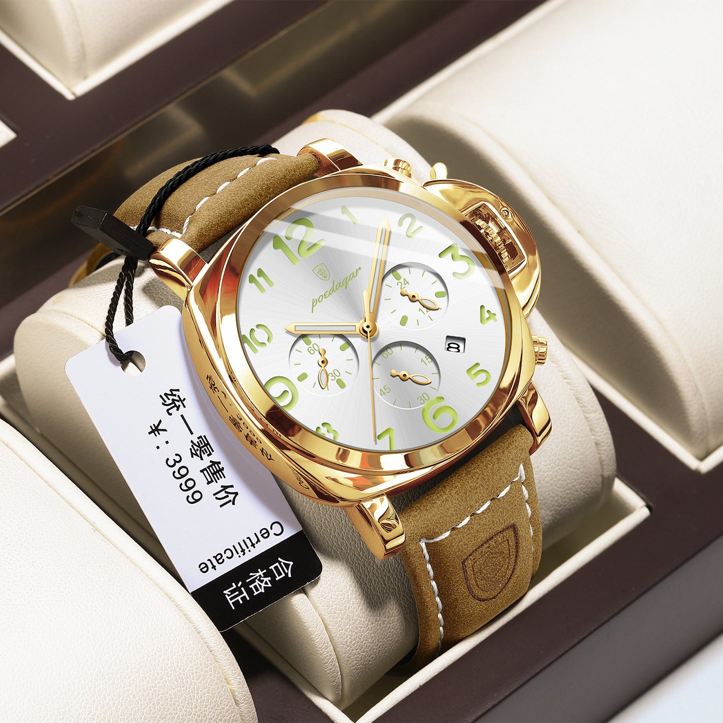 Men's Watch Fashion Sports Watch 859 Gold Shell White Noodle