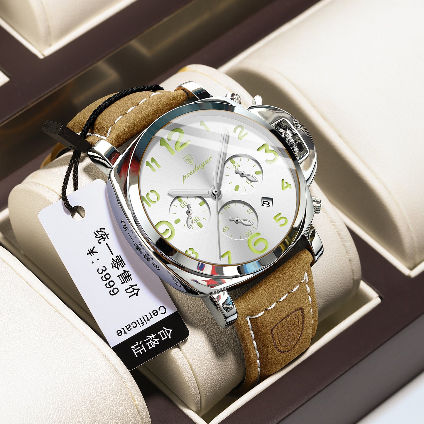 Men's Watch Fashion Sports Watch 859 Silver Case White Noodle