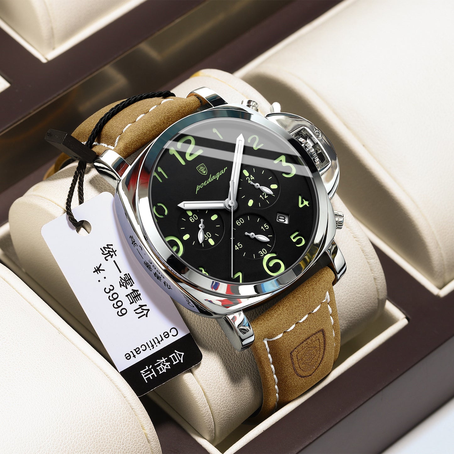 Men's Watch Fashion Sports Watch 859 Silver Case Black Noodle