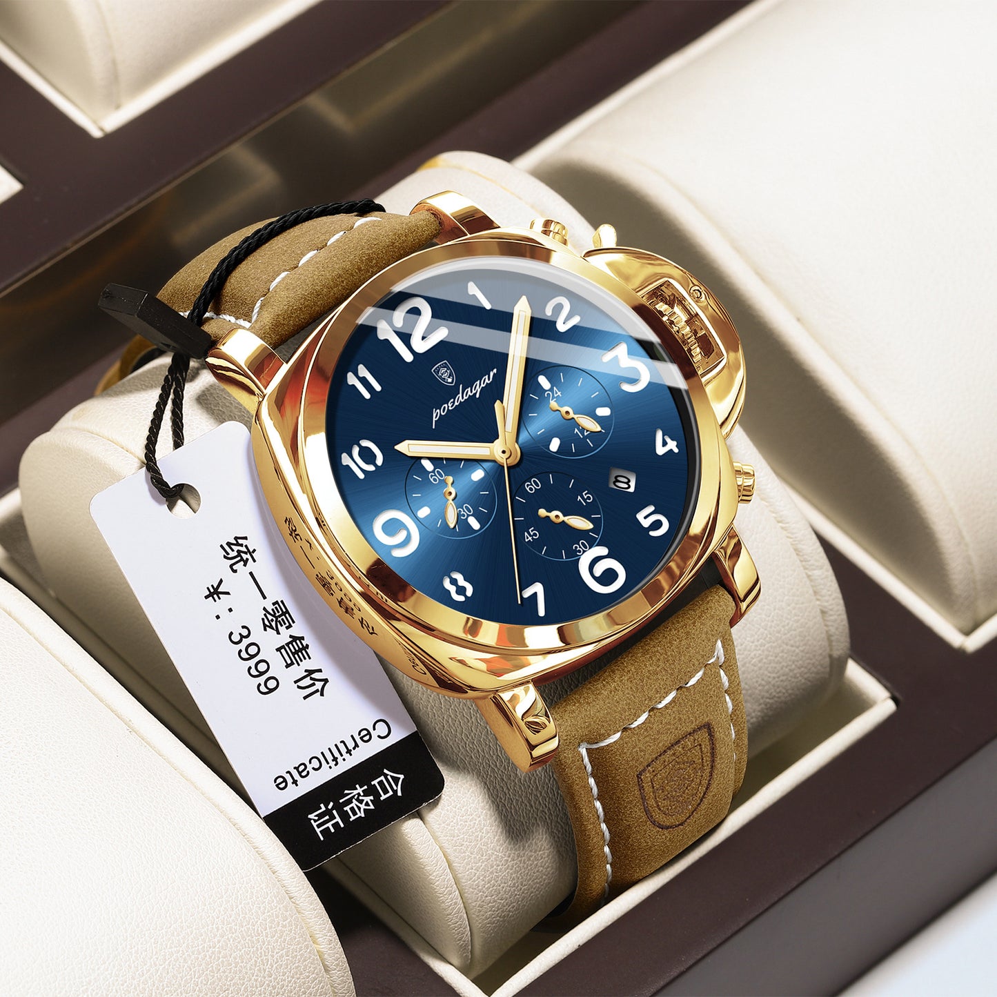 Men's Watch Fashion Sports Watch 859 Gold Shell Blue Noodle